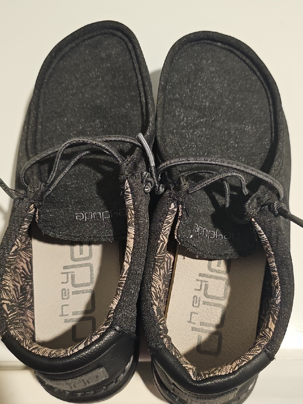 Hey Dude Black Moccasin Slip-Ons with Patterned Collar